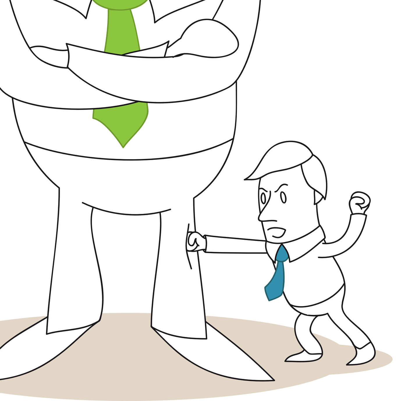 Vergleich in Cartoon Form von David und Goliath im Bezug auf Führungskräfte